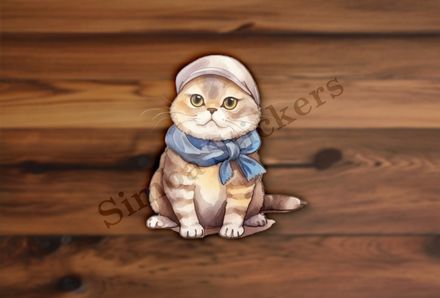 Scottish Fold cat with scarf, watercolour