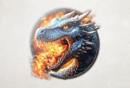 Dragon breathing fire, head covered in fire