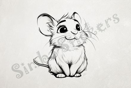 Mouse looking up and smiling, outline art
