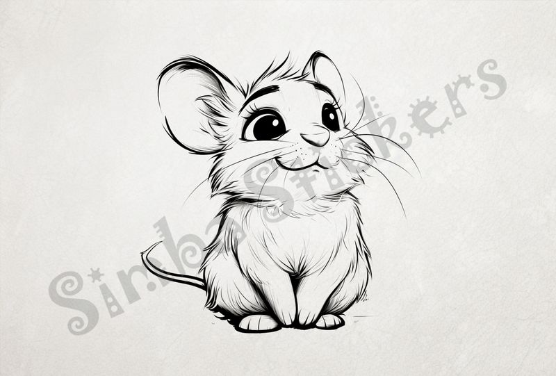 Mouse looking up and smiling, outline art