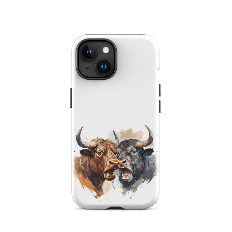 Tough Case for iPhone, Bulls facing up to each other, watercolour, dx5eff