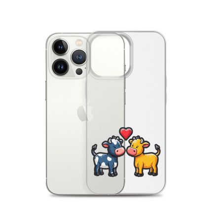 Clear Case for iPhone, Cattle, bull and cow in love, colourful , heart in picture, fvta2y