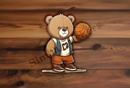 Teddybear holding up a basketball
