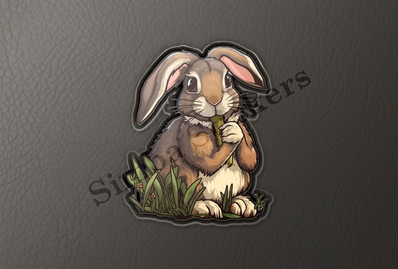 Bunny jumping on green vegetable