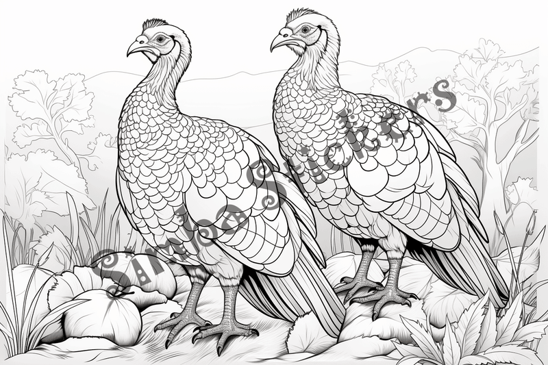 Colouring pages, bundle of turkeys in love, 25 images