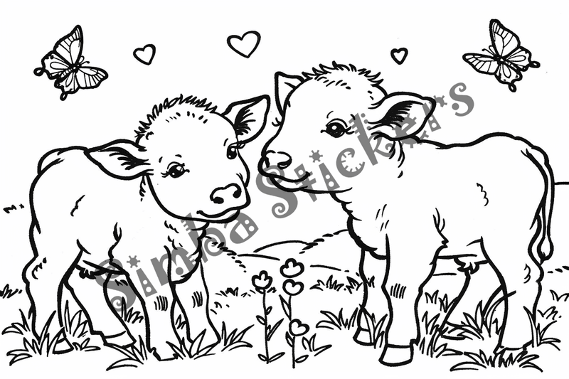 Colouring pages, bundle of cattle calves, 10 images