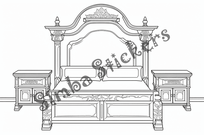 Colouring pages, bundle of house bedrooms, simple, 10 images