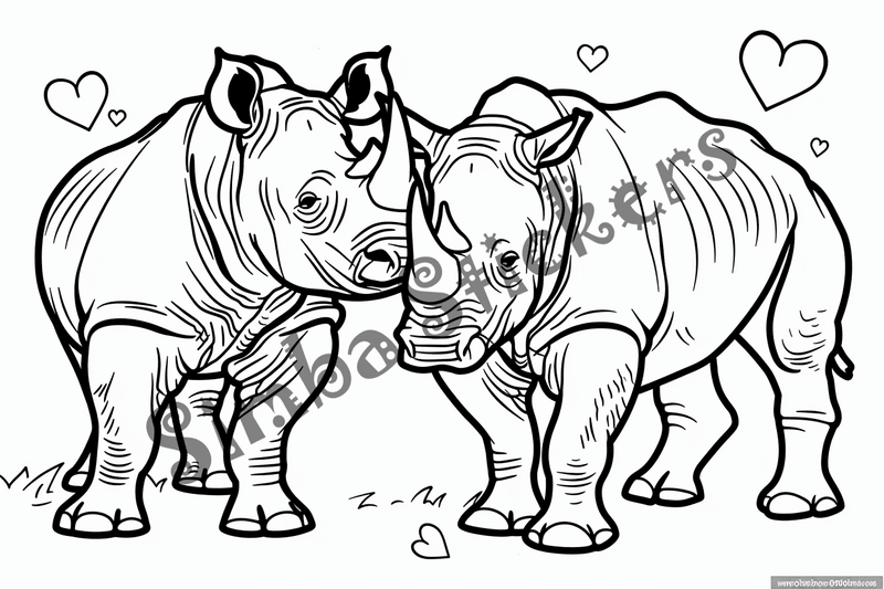 Colouring pages, bundle of rhinos in love, 25 images