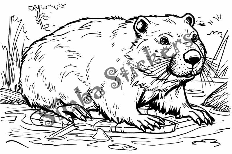 Colouring pages, bundle of singualar beavers, 10 images