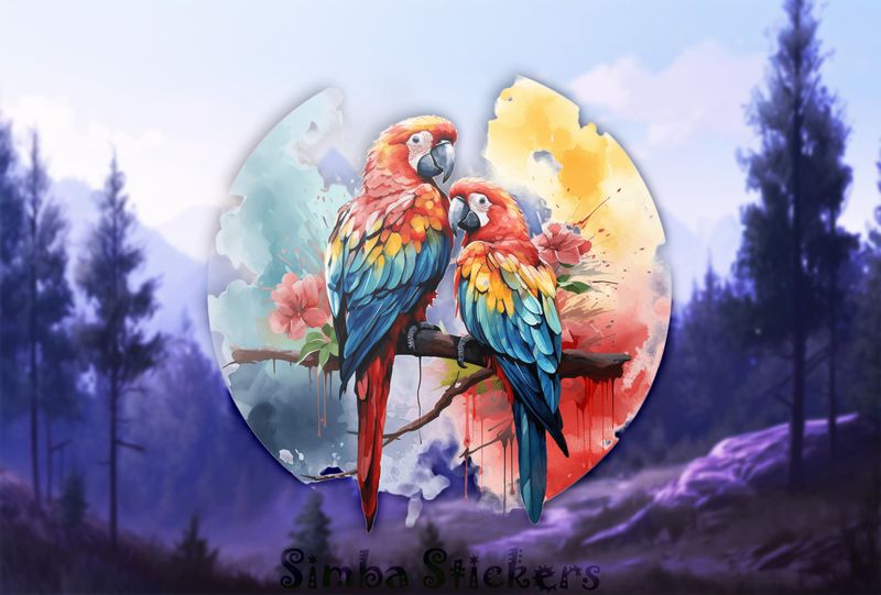 Parrots perching romantically, watercolour, h3l8qr
