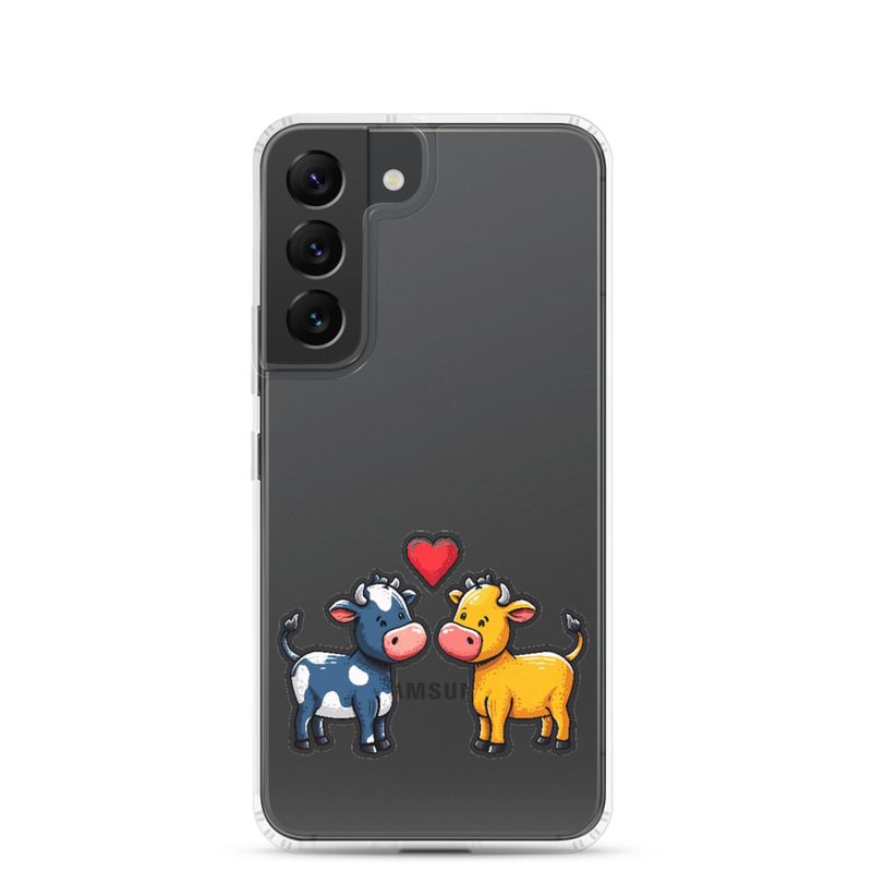 Clear Case for Samsung, Cattle, bull and cow in love, colourful , heart in picture, fvta2y