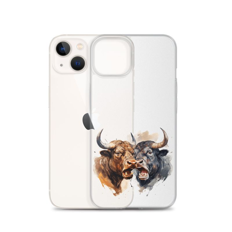 Clear Case for iPhone, Bulls facing up to each other, watercolour, dx5eff