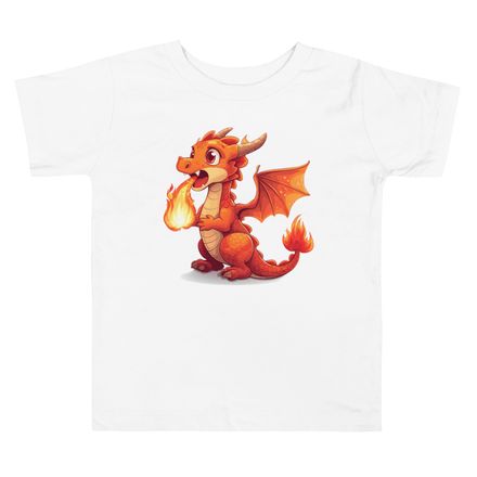 Toddler Staple Tee,Cute red dragon trying to hold fire, mirrored