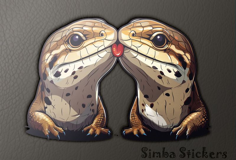 Brown lizards in love, tongues out