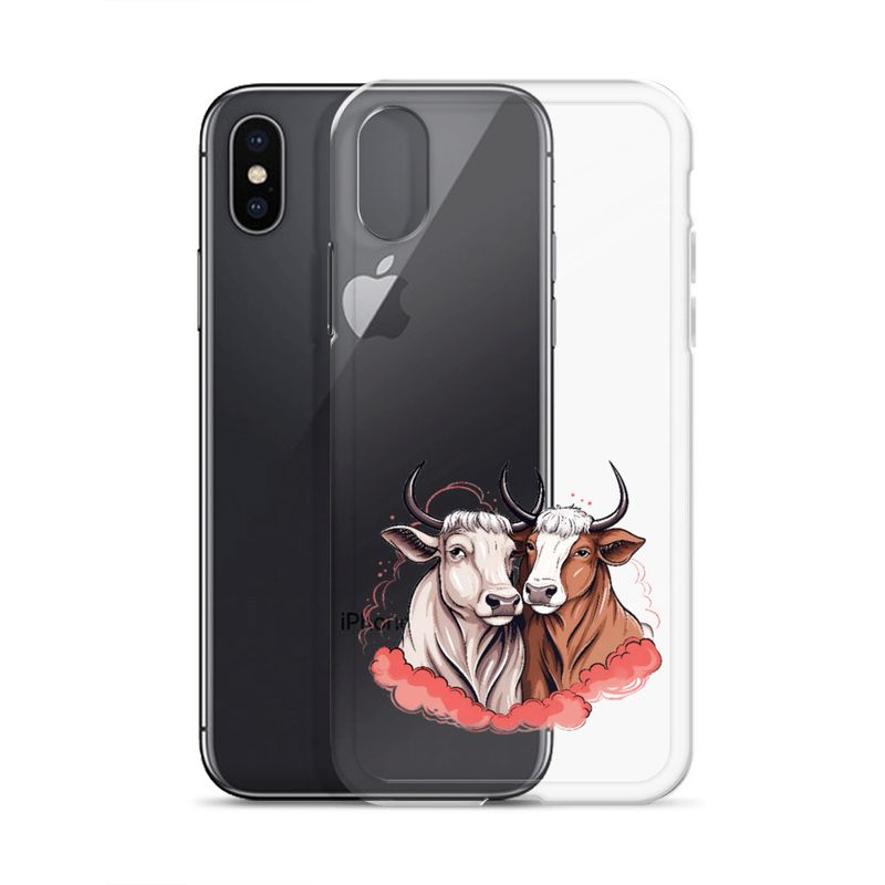 Clear Case for iPhone, Bull and cow, romantic, reddish clouds, qoucds