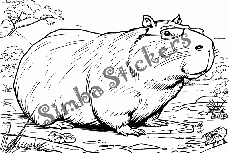 Colouring pages, bundle of capybaras in glasses or top hats, 10 images