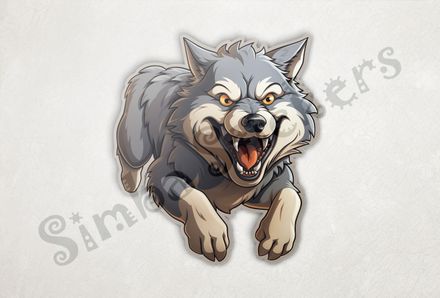 Wolf running, mouth wide open