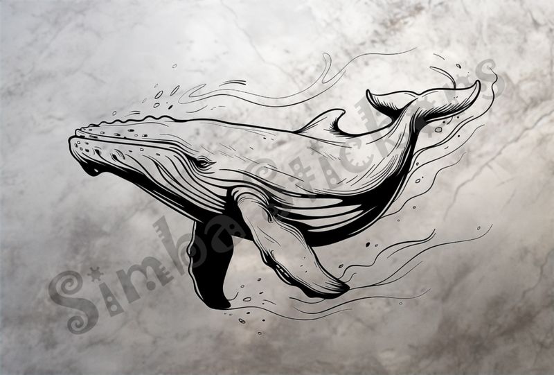 Whale under water, outline art