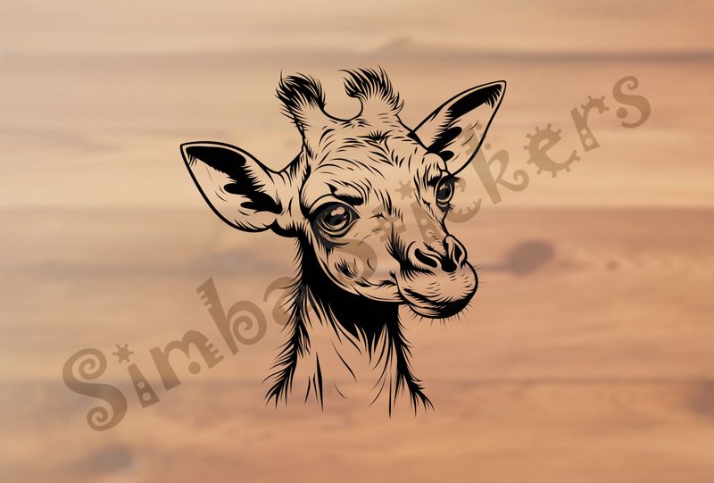 Giraffe face, turned slightly left, outline art
