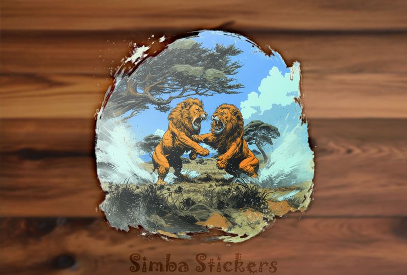Two Lions fighting fiercely in the jungle, outline art, blyljo