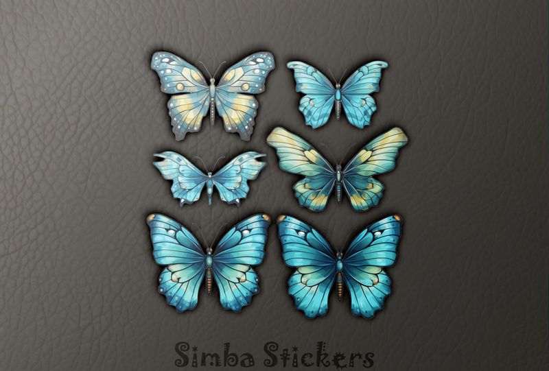 Multiple greenish butterflies, watercolour, knsixw