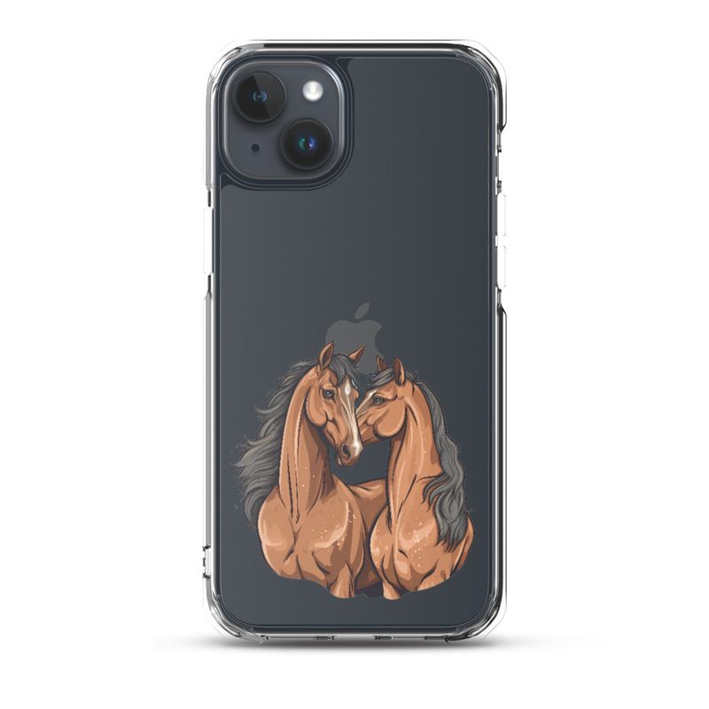 Clear Case for iPhone, Two brown horses snuggling, tdwcyd