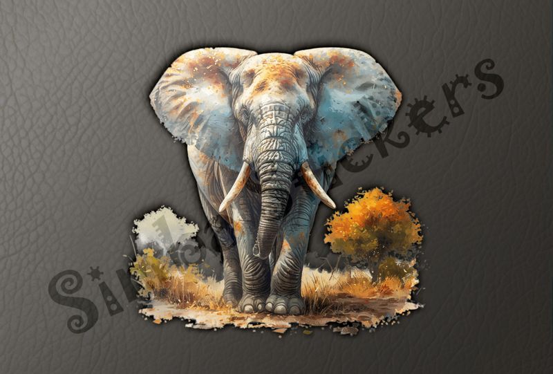 Elephant in brown grass, watercolour, rwl1rr