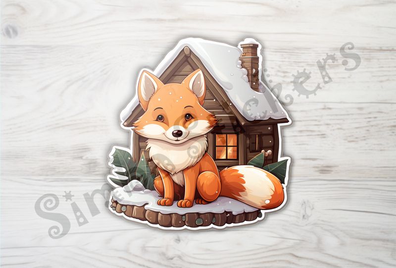 Red Fox outside warm cottage in the snow