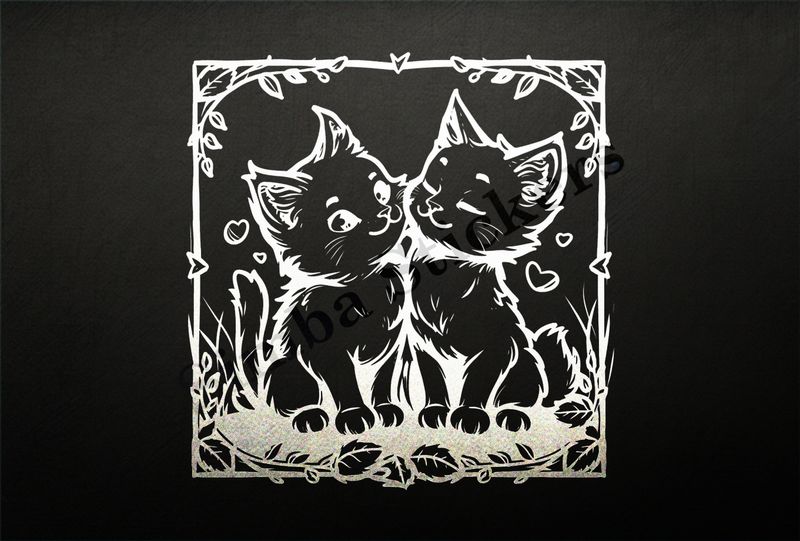 Cat kittens in love, framed, outline art