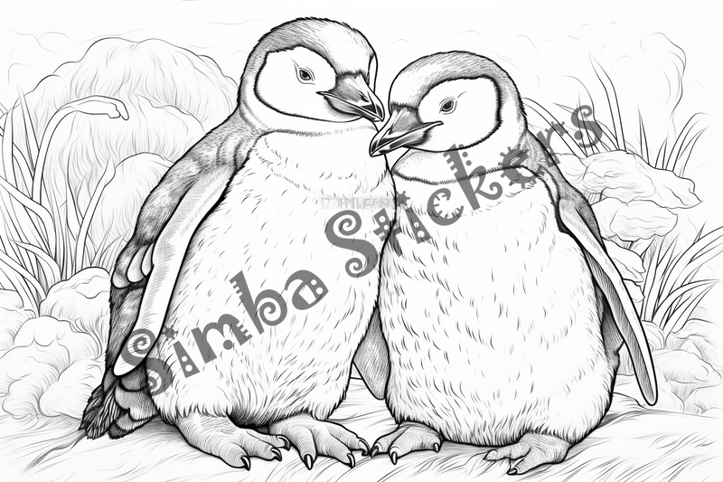 Colouring pages, bundle of penguins in love, 10 images