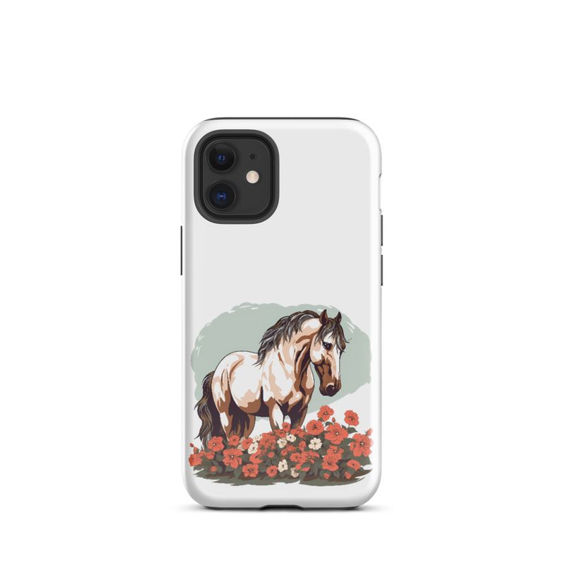 Tough Case for iPhone, Brown horse in field of red flowers, n4w2fj