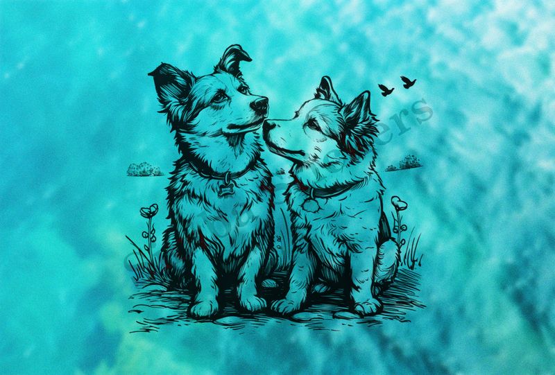 Dogs in love in the countryside, outline art, pms3lj