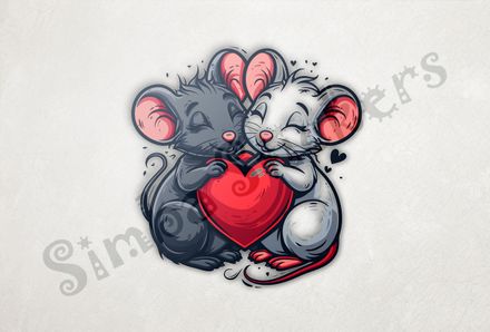Mice in love holding large Valentine&#x27;s heart, nn89e1