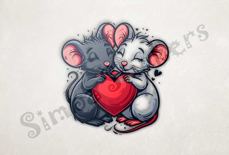 Mice in love holding large Valentine&#x27;s heart, nn89e1