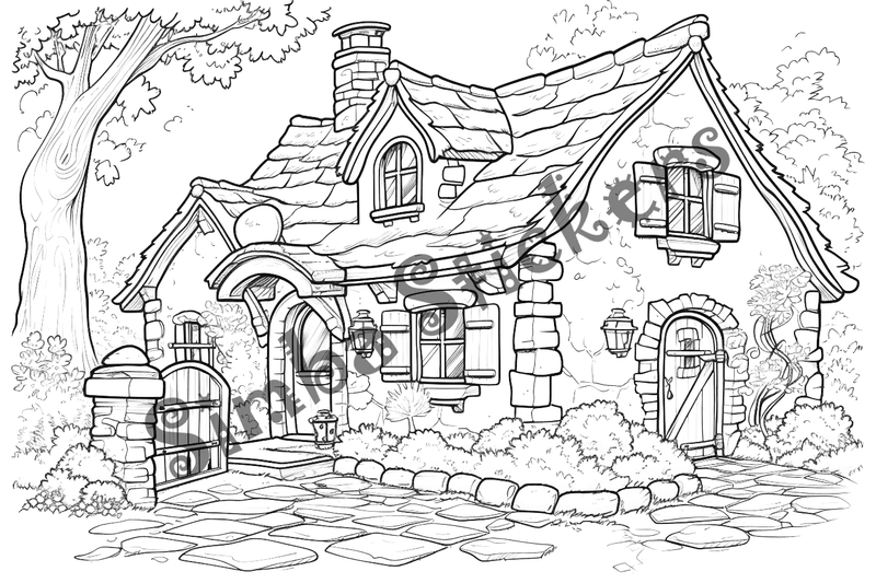 Colouring pages, bundle of houses, Italian countryside, 10 images