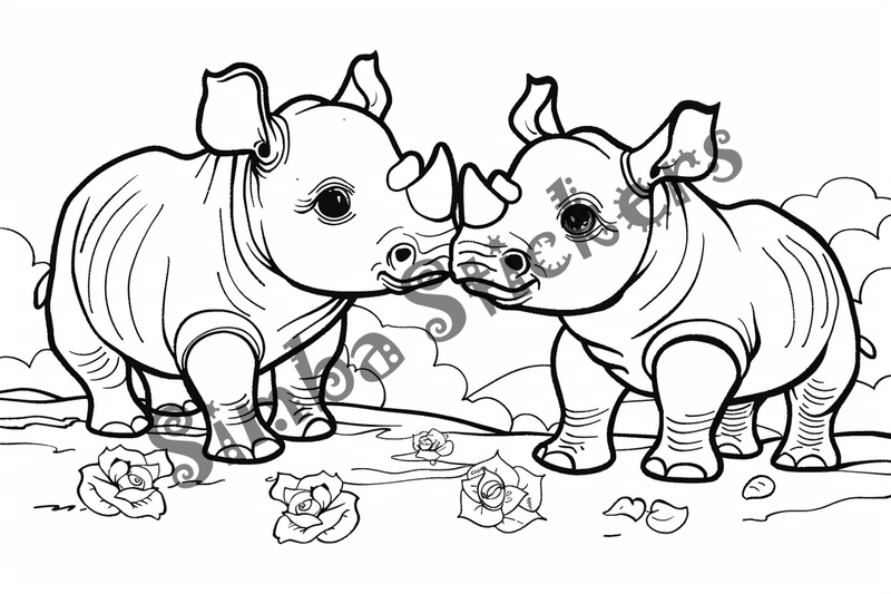 Colouring pages, bundle of rhinos in love, 25 images