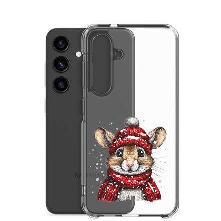 Clear Case for Samsung, Mouse wearing red winter hat and scarf in the snow, xg8dl3