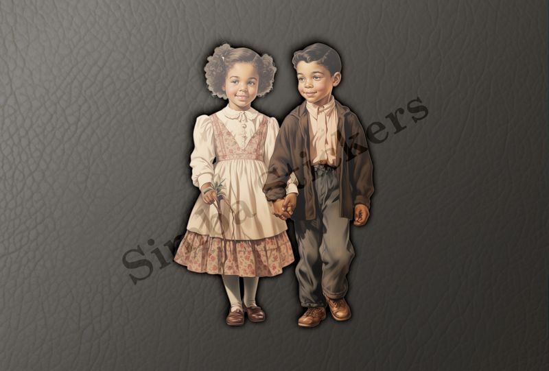 Boy and girls holding hands, elegantly dressed, vintage