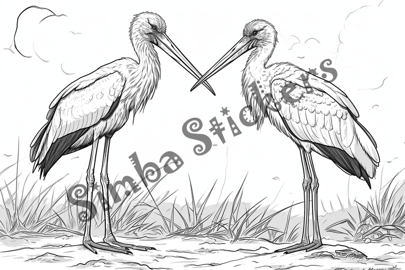 Colouring pages, bundle of marabou storks 2, 25 images