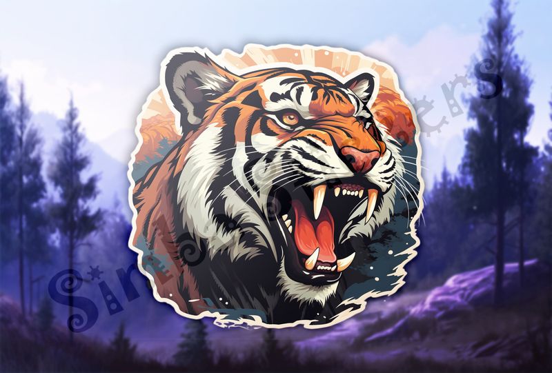 Tiger roaring, face with dramatic background
