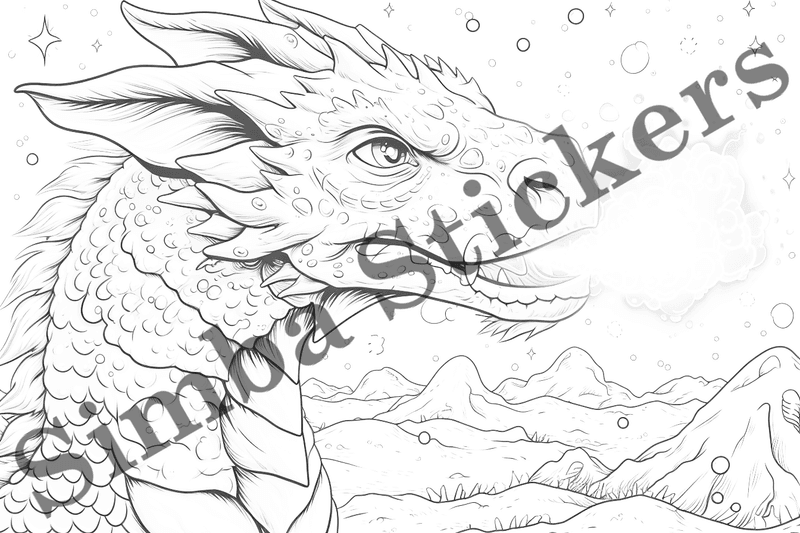 Colouring pages, bundle of dragons, 10 images