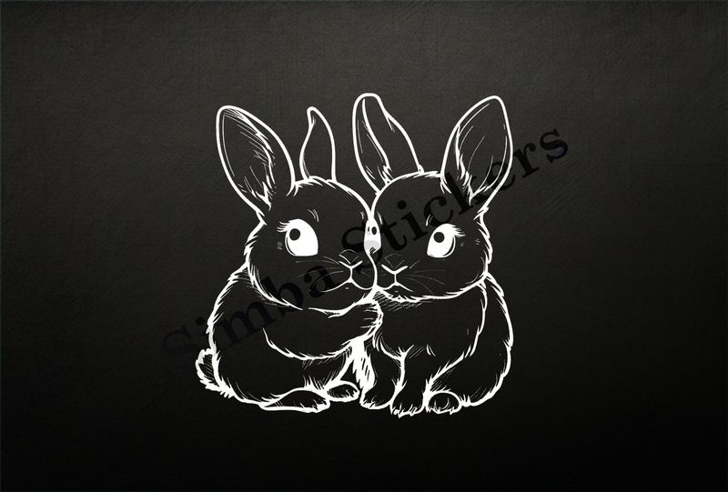 Bunnies cheek-to-cheek  in love, outline art