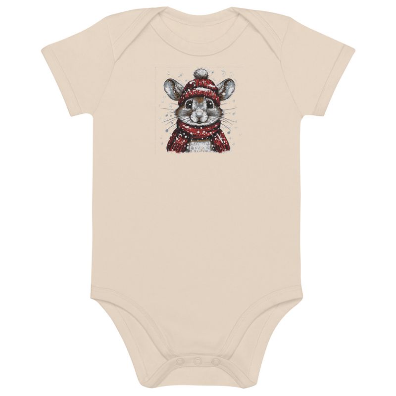 Embroidered Organic Cotton Baby Bodysuit, 3-18 Months, Elephant, face with large trunk and tusks