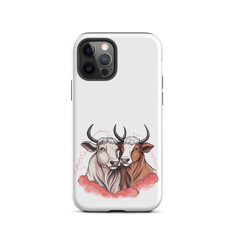 Tough Case for iPhone, Bull and cow, romantic, reddish clouds, qoucds