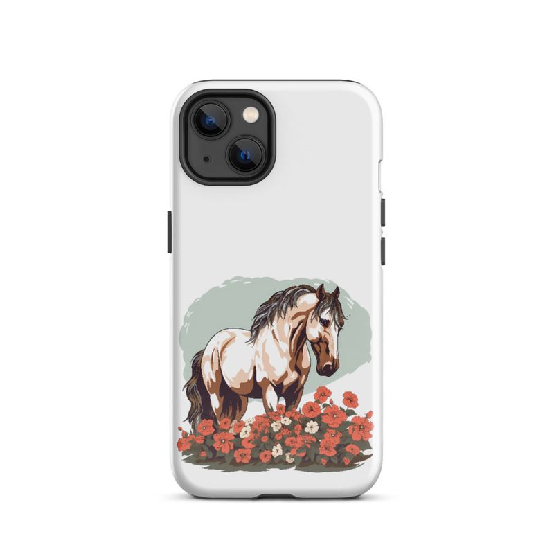 Tough Case for iPhone, Brown horse in field of red flowers, n4w2fj