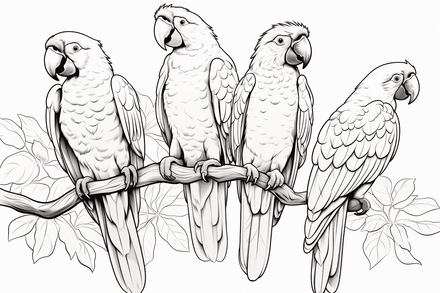 Colouring pages, bundle of parrots, 25 images
