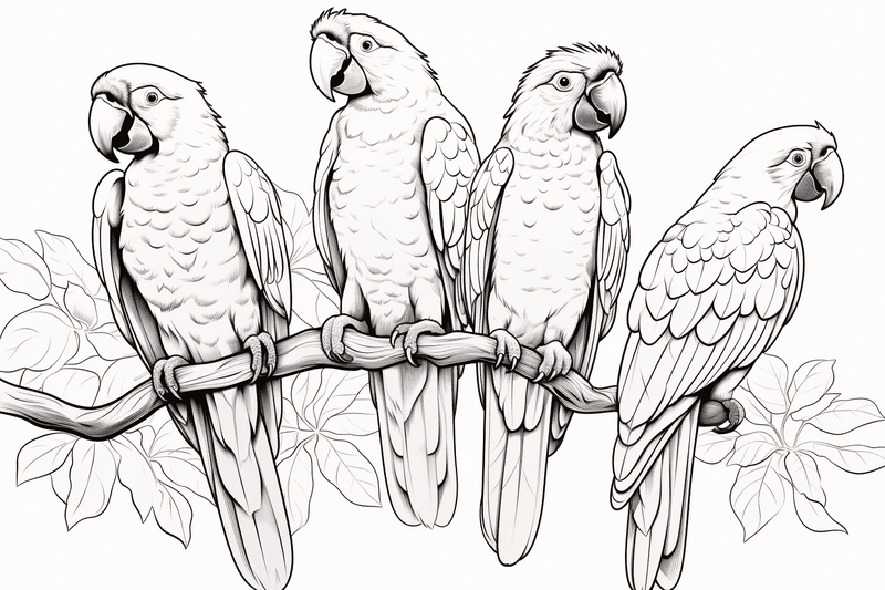 Colouring pages, bundle of parrots, 25 images