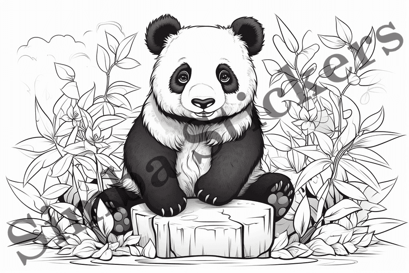 Colouring pages, bundle of pandas, 10 images, ecxuux