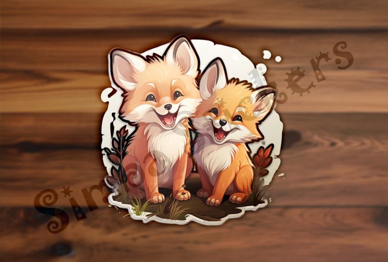 Two red fox kits laughing 