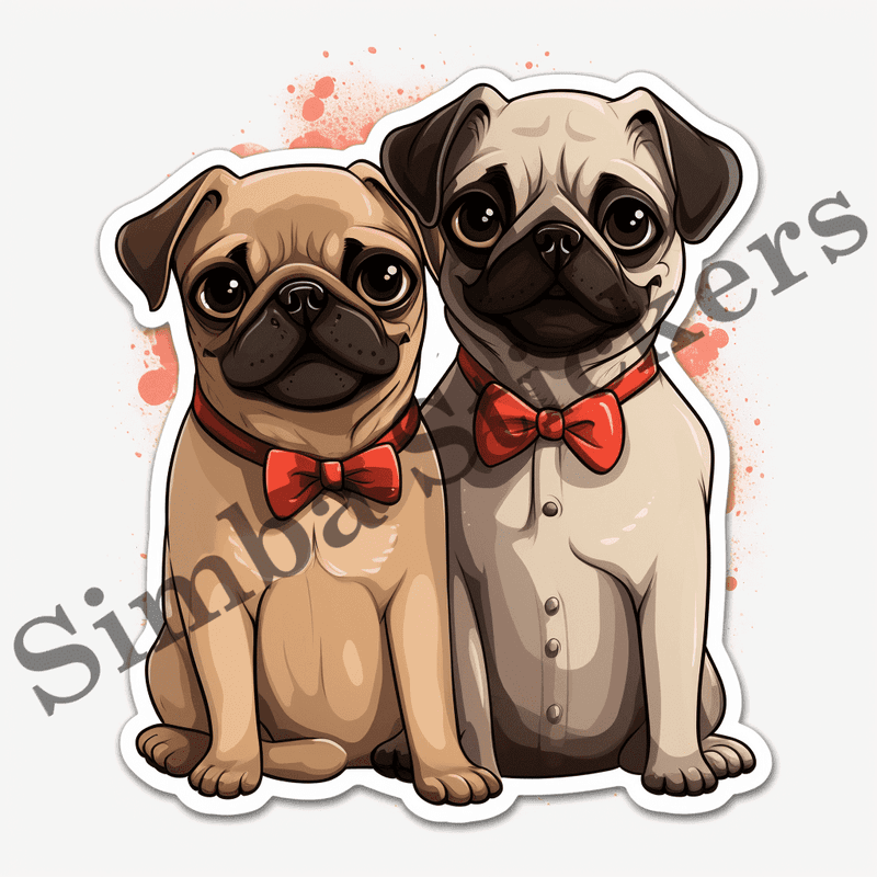 Pug dogs in love, image set, 10 images